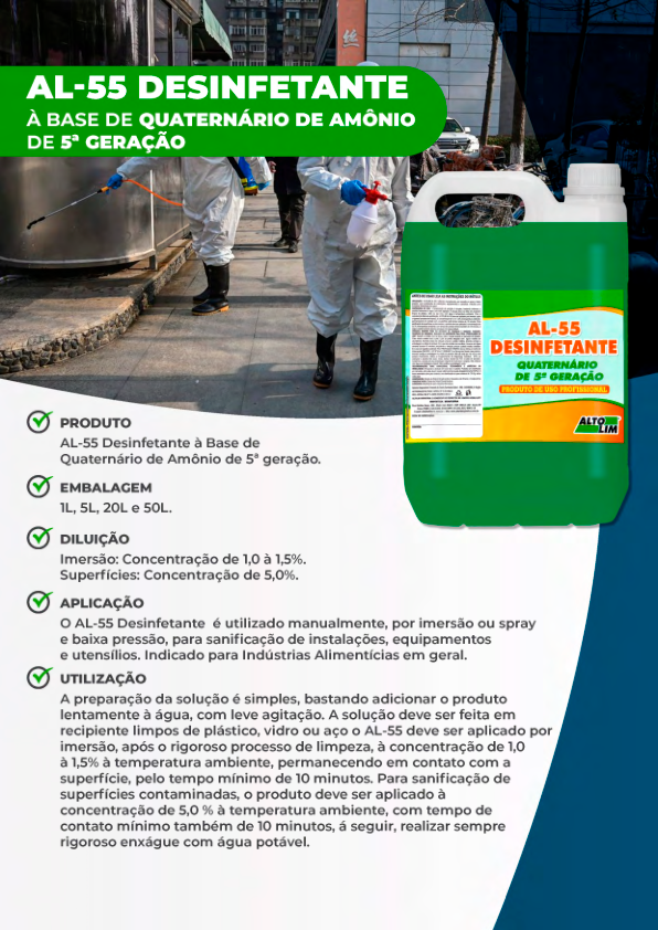 AL-55 Desinfetante à Base de Quaternário de Amônio de 5ª geração.