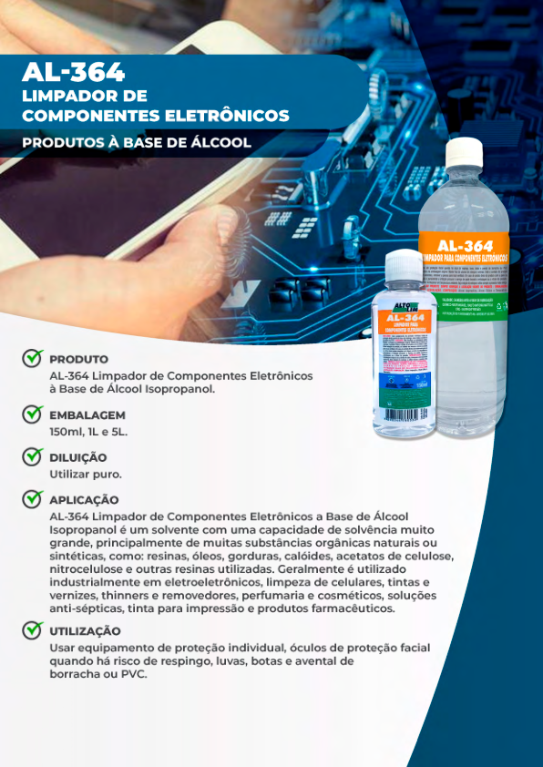 AL-364 Limpador de Componentes Eletrônicos à Base de Álcool lsopropanol.