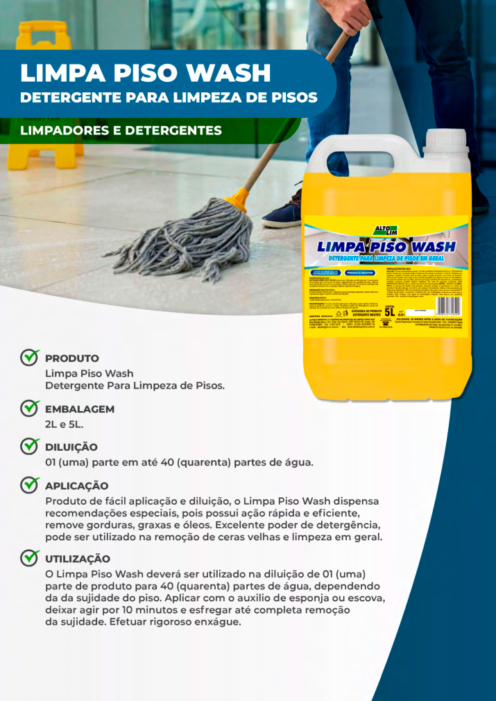 Limpa Piso Wash Detergente Para Limpeza de Pisos.