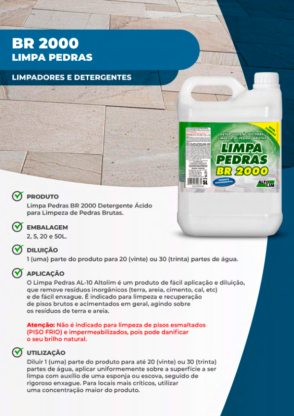 Limpa Pedras BR 2000 Detergente Ácido para Limpeza de Pedras Brutas.