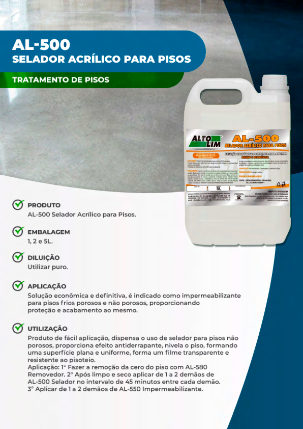 BIODEGRADAVEL =~PR=~:.i~~~~so:= CUTOX °C00110Dl.lSSISltMclATOXICOLtlG!cA -____________________ -1 f ::~: .. ~T .. ~it-T ~,,,...u, .. ~,, - -STRIA BRASILEIRA e PRODUTO AL-500 Selador Acrílico para Pisos.