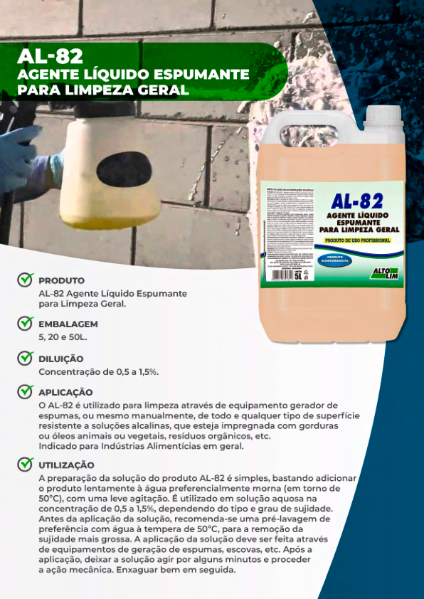 AL-82 Agente Líquido Espumante para Limpeza Geral.