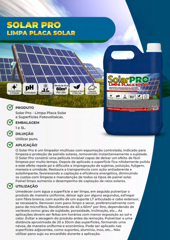 Solar Pro - Limpa Placa Solar e Superfícies Fotovoltaicas.